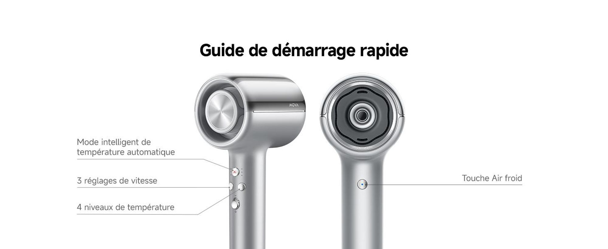 MOVA SHINE 20 Sèche-cheveux Argenté – Contrôle intelligent de la température, séchage rapide et soin capillaire multi-styles