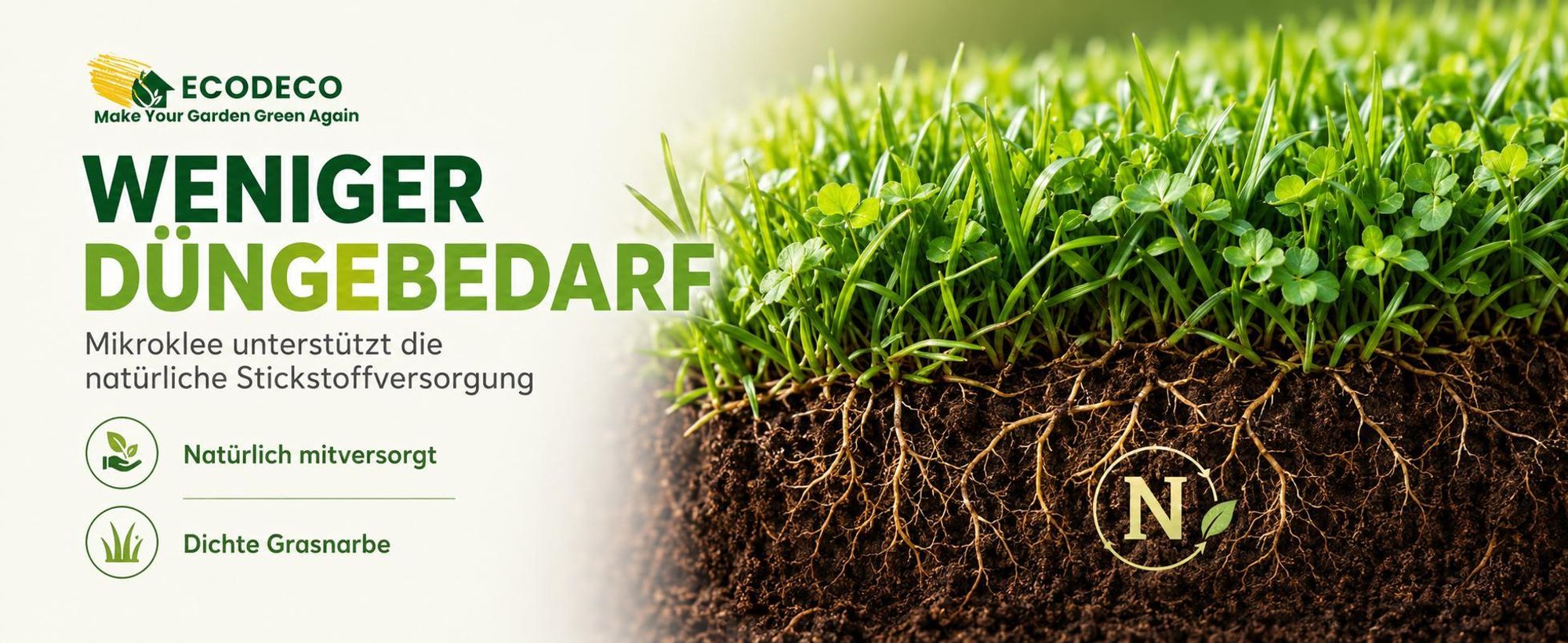 EcoDeco Mikroklee Rasenmischung mit Mikroklee, Rasen mit Mikroklee, mehrjährige Grassamen für Sonne und Halbschatten, 5 kg