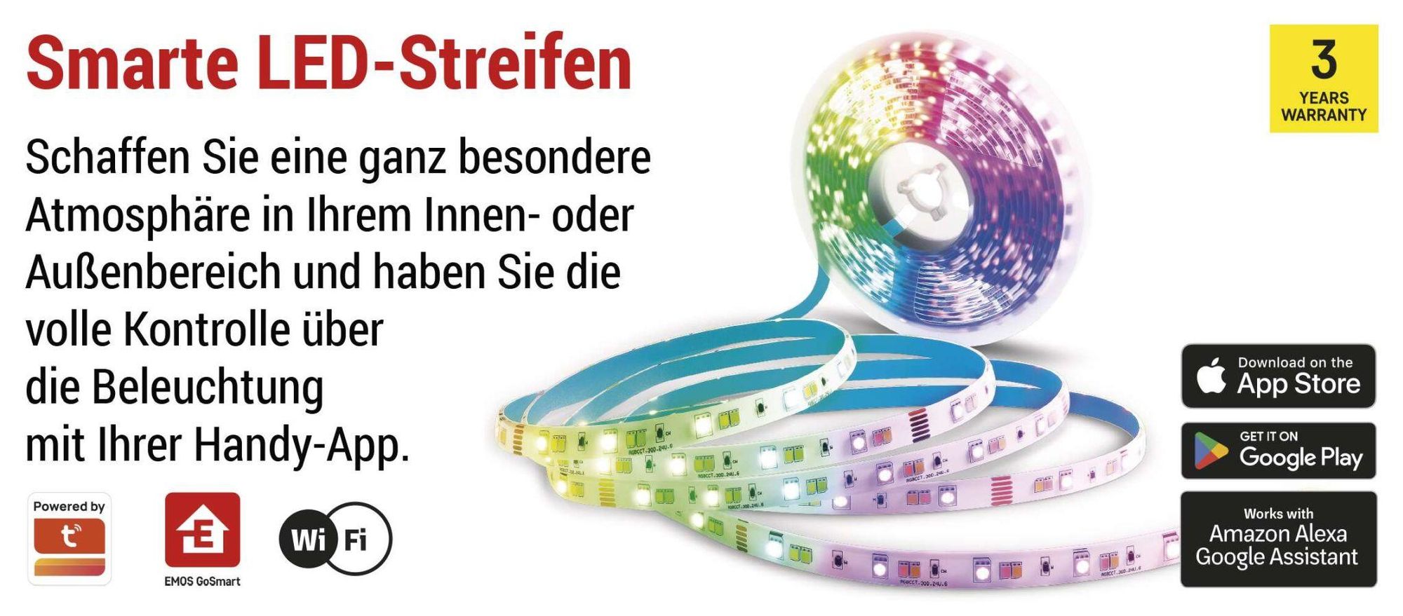 EMOS Smart LED Strip RGB/CCT 2m, LED-Streifen mit Fernbedienung und App, 16 Mio Farben, Musik-Synchronisation, inkl. 1,5 Kabel und Netzteil, ZPW218R