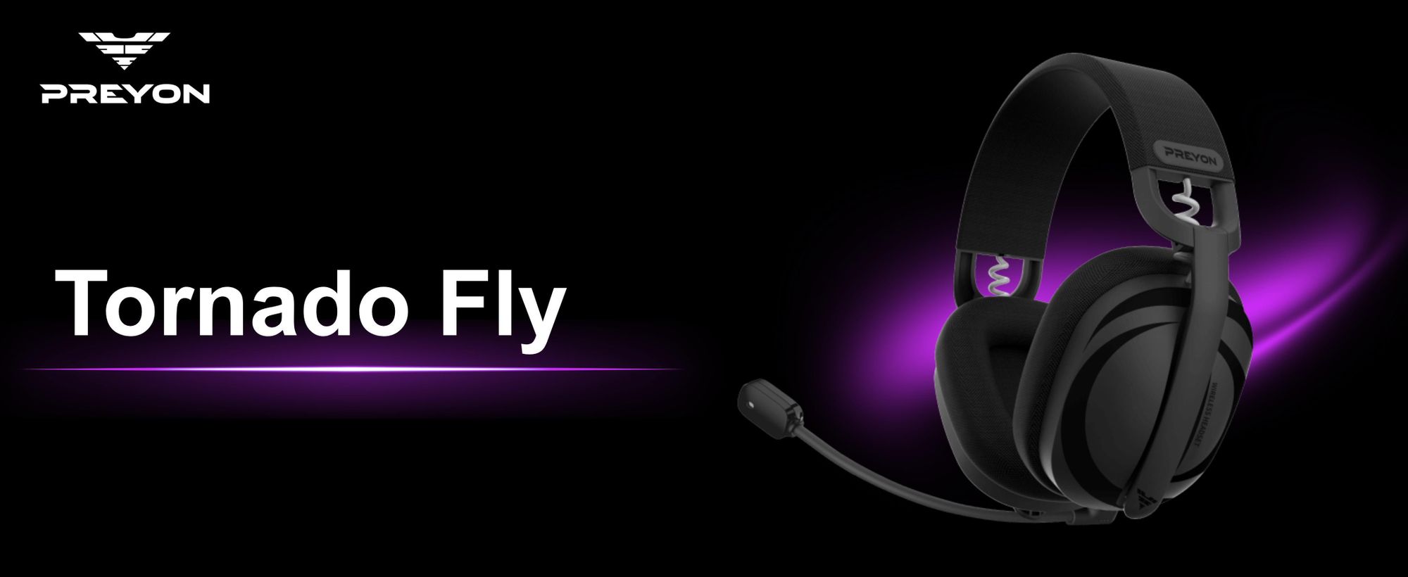PREYON Tornado Fly | Over Ear Headphones | Gaming-Kopfhörer PTF40B, Bluetooth 5.2, Wireless 2.4 GHz, ENC Noise Canceling, Surround 7.1, Schwarz