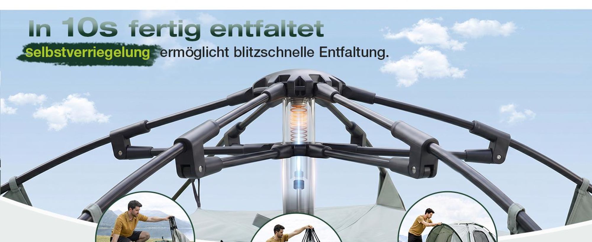 Sekey Kuppelzelt 4 Personen mit Vorzelt & Markise, Pop Up Campingzelt, Wasserdicht PU3000 mm, UPF 50+, Familienzelt