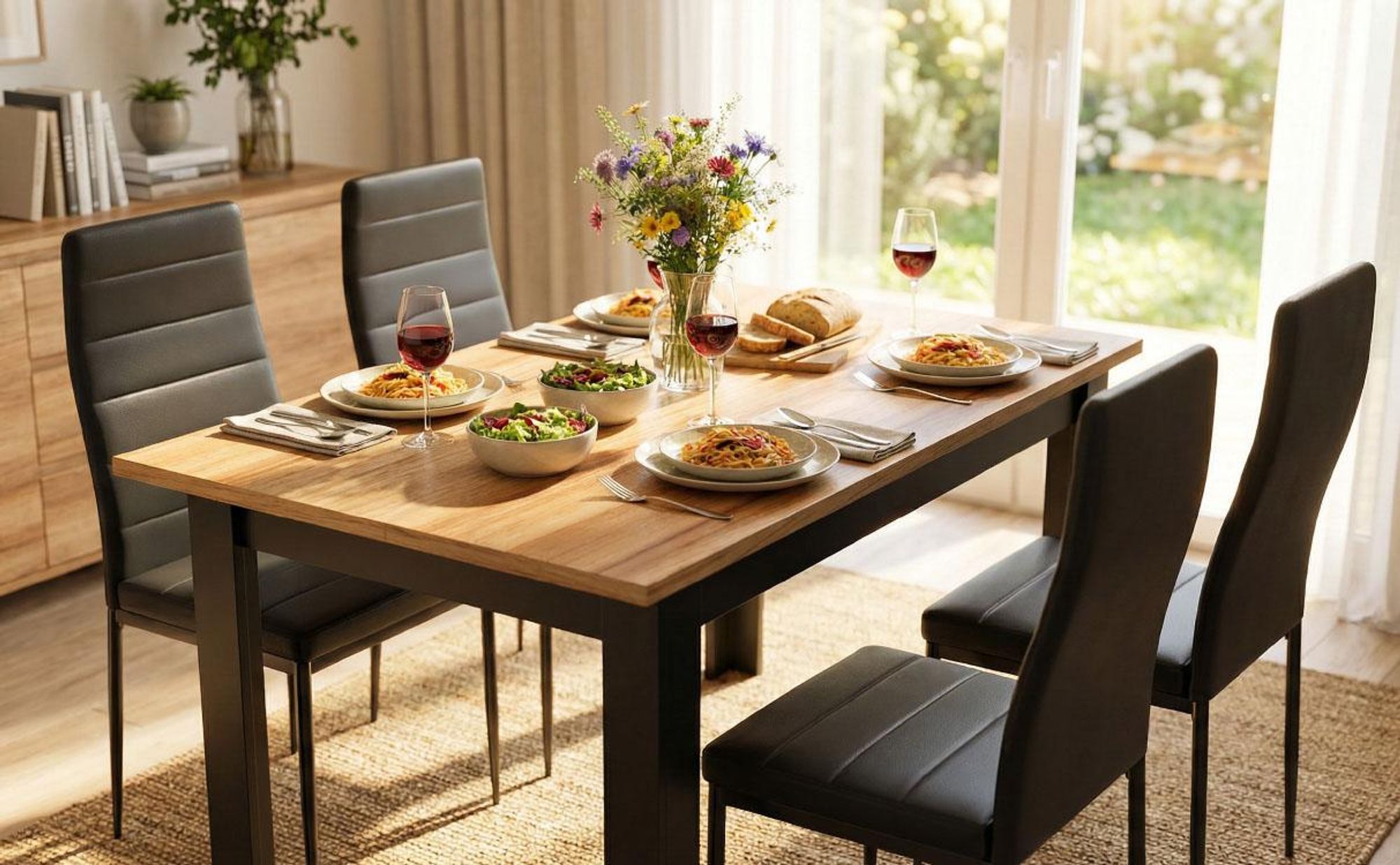 Mondeer Esstisch Esszimmertisch 120 x 80 x 75cm, Schwarz & Eiche