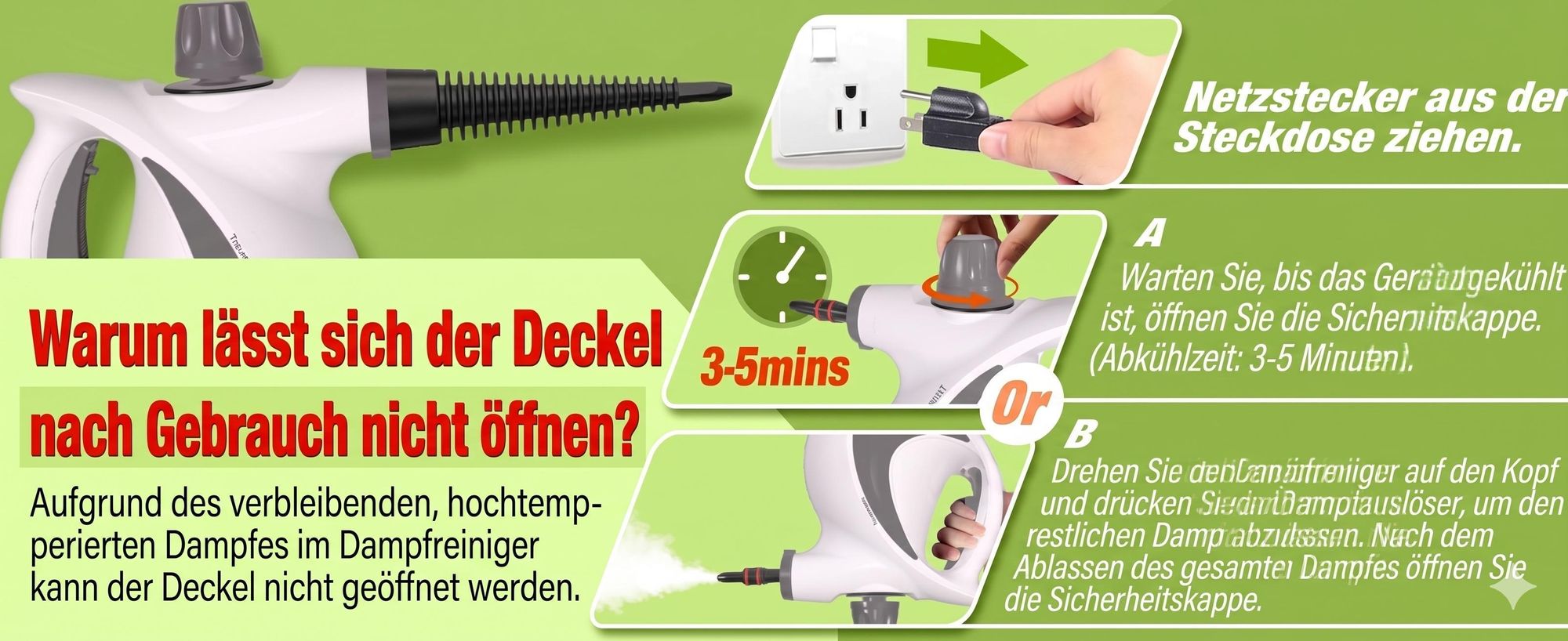1300W Natürlicher Dampfreiniger mit Druck für mehrere Oberflächen, mit 12 Zubehörteilen, Mehrzweck-Dampfgarer für den Heimgebrauch, zur Reinigung