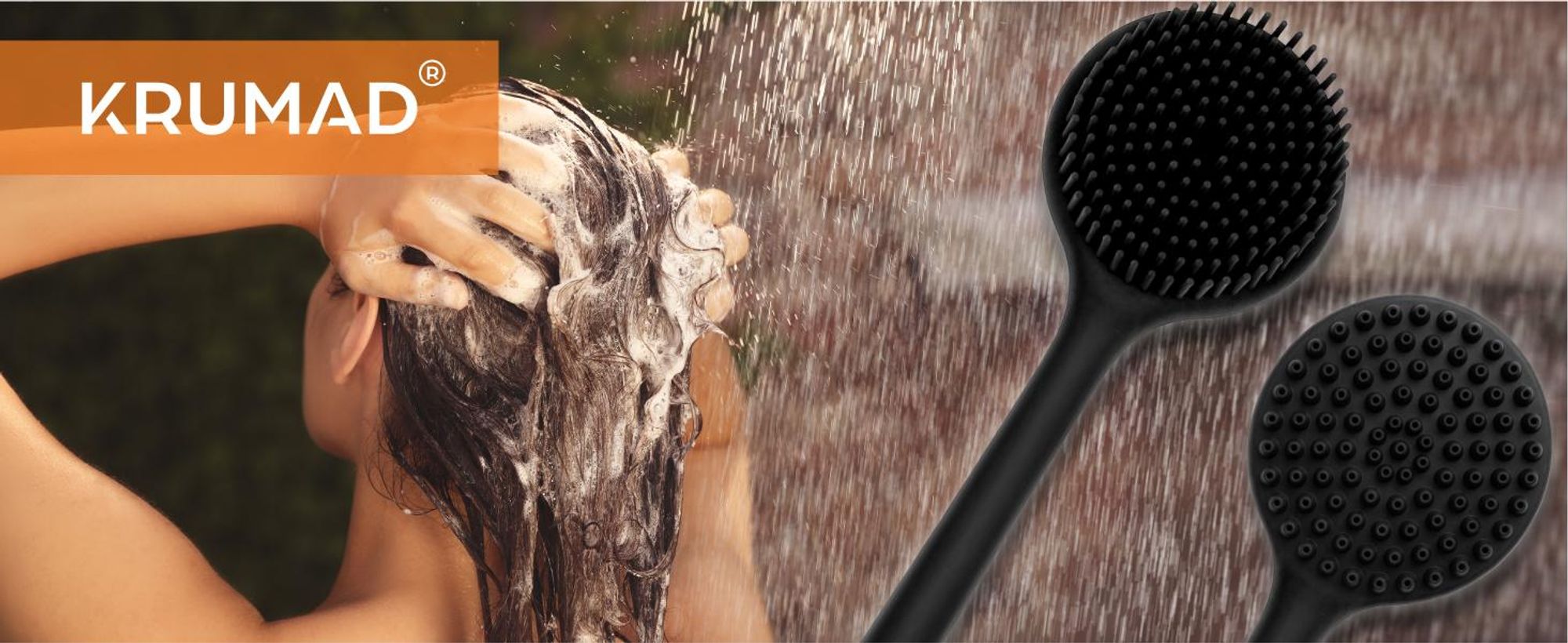 KRUMAD Silikon Rückenbürste Dusche, Körperbürste mit langem Griff 37,4 cm, Duschbürste doppelseitig, Weiches Silikon, Massage und Reinigung Bad