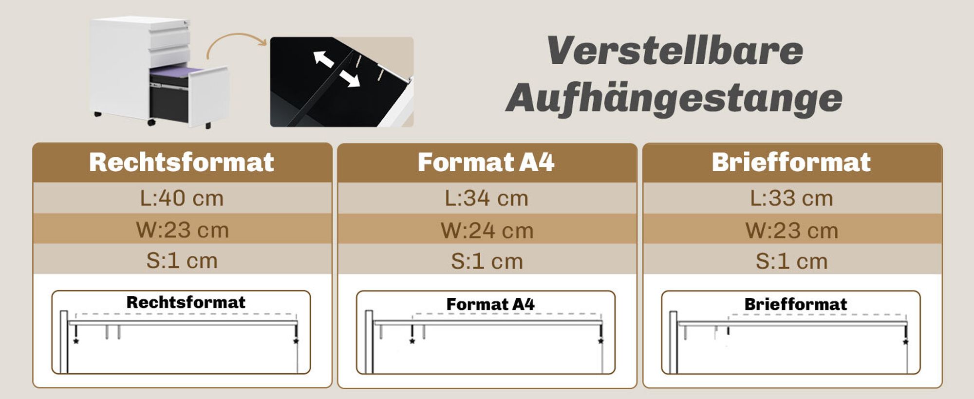 Vinsetto Aktenschrank Büroschrank mit Rädern Bürocontainer mit konkavem Griff Rollcontainer mit 3 Schubladen für Home-Office Stahl Weiß 39 x 48 x 60 cm