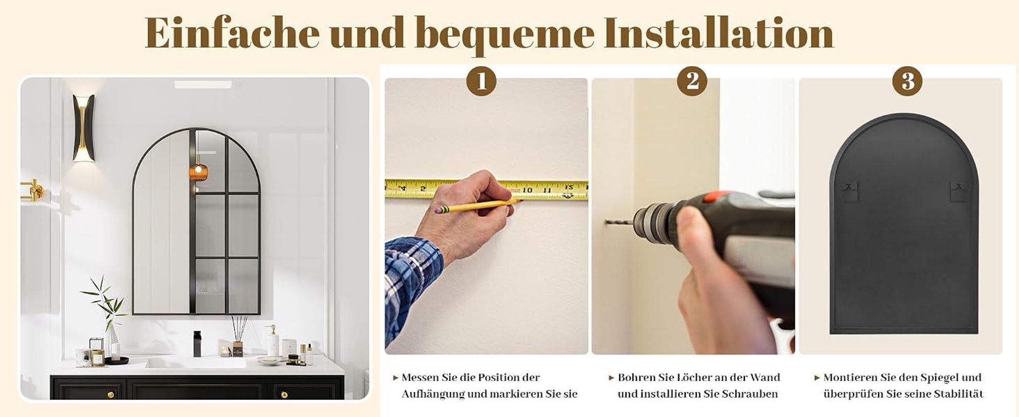 Koonmi Wandspiegel 51×76cm mit Aluminiumrahmen,dekorativer HD Wandspiegel Schminkspiegel für Badzimmer, unbrechbarer Spiegel Schwarz