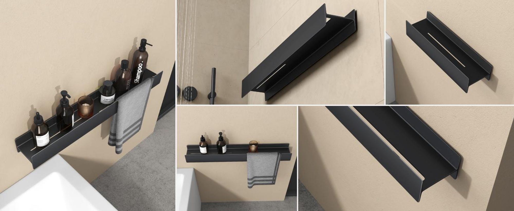 doporro Duschablage ohne Bohren mit Schrauben, 40 cm Badezimmer Organizer und Duschregal, Wandregal aus Aluminiumlegierung, Matt Weiß Reglo-03