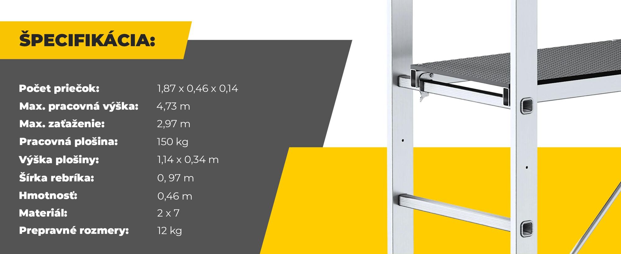 Drabest | Hliníkové lešenie - lešenie - viacúčelový rebrík - rebríkové lešenie - 2x7 - rebríkové lešenie - 150 kg - plošinové hliníkové lešenie