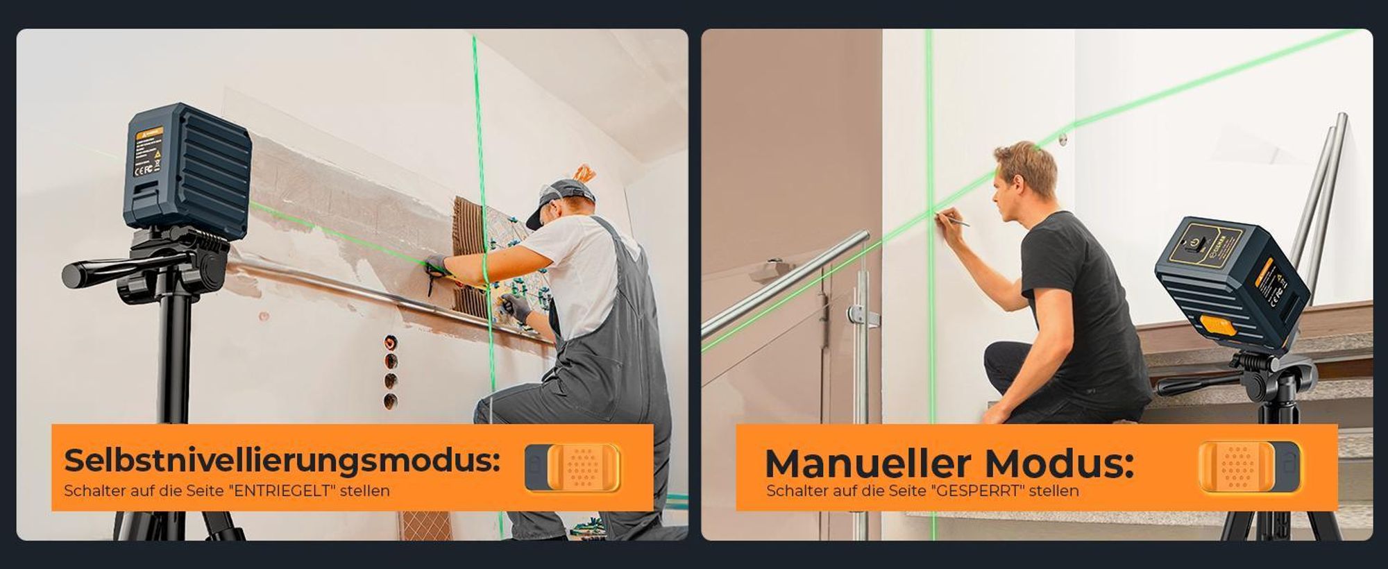 CIGMAN CM-G01 Kreuzlinienlaser Grün 30m, Selbstnivellierend, IP54 Schutz