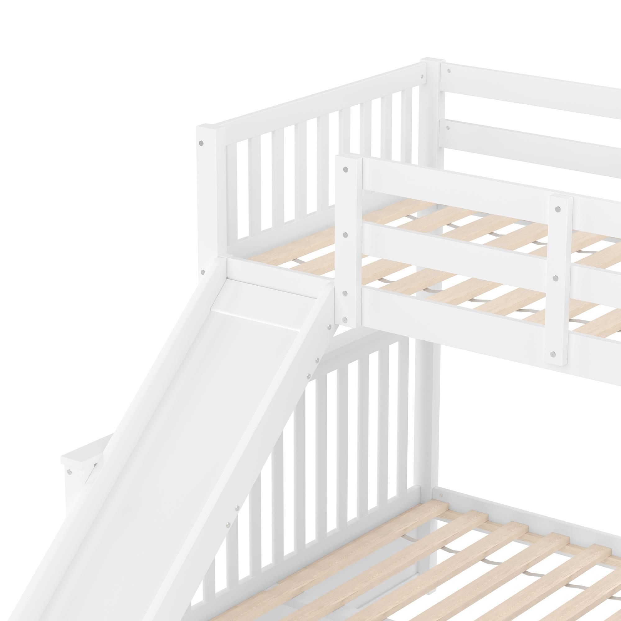 Merax Etagenbett 90x200/140x200cm mit Rausfallschutz und Stauraumtreppe, Kinderbett mit Rutsche, Hochbett mit 2 Schubladen, Massivholz Stockbett, Weiß