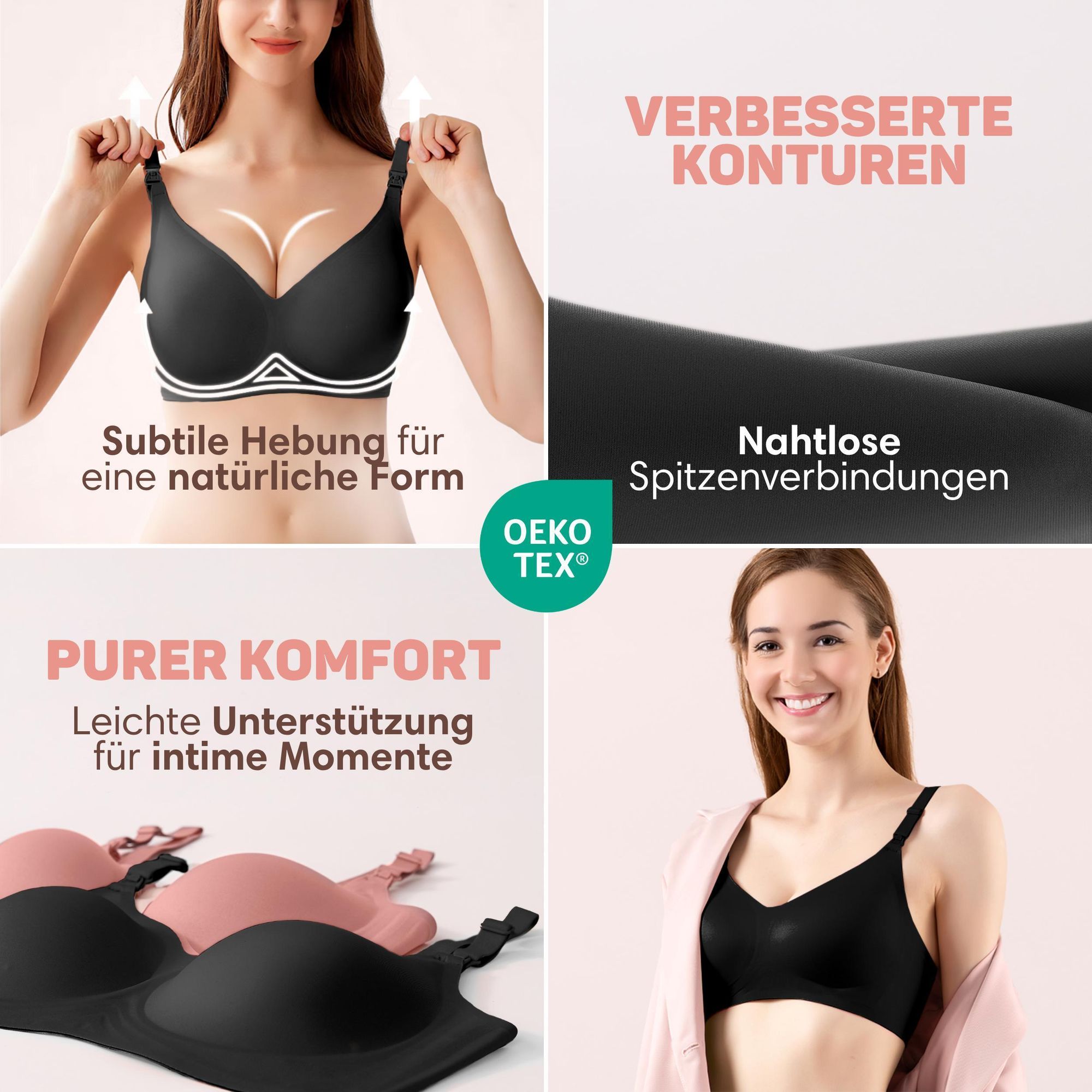 Vulpes Goods Still-BH, Ohne Bügel, Schwangerschafts-BH, Verstellbare Schulterträger, Ultraweicher Stoff, Herausnehmbare Polsterung, Schwarz, XL