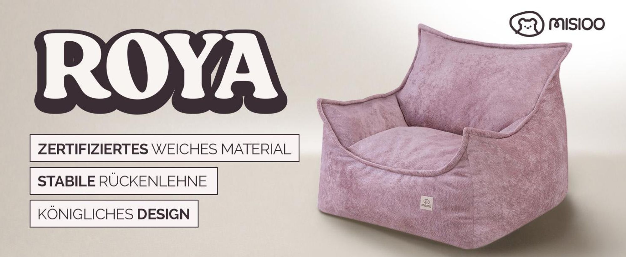 MISIOO Kinder Sessel Roya Chenille – Kindersessel für Kinderzimmer, Weicher Sitzsack Kinder, Bodensessel Bean Bag Sofa, Premium Szenila, 80x73x58 cm