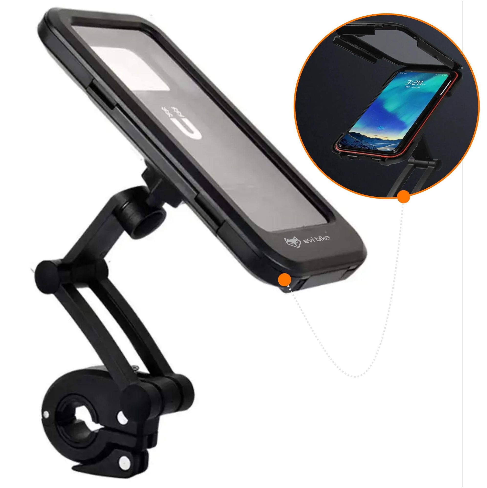 Wasserdichte Handyhalterung Fahrrad & Motorrad IPX6, 360° drehbarer Universal Halter für 4-6.7 Zoll Smartphones, Stoßfest, EVI BIKE Secure360