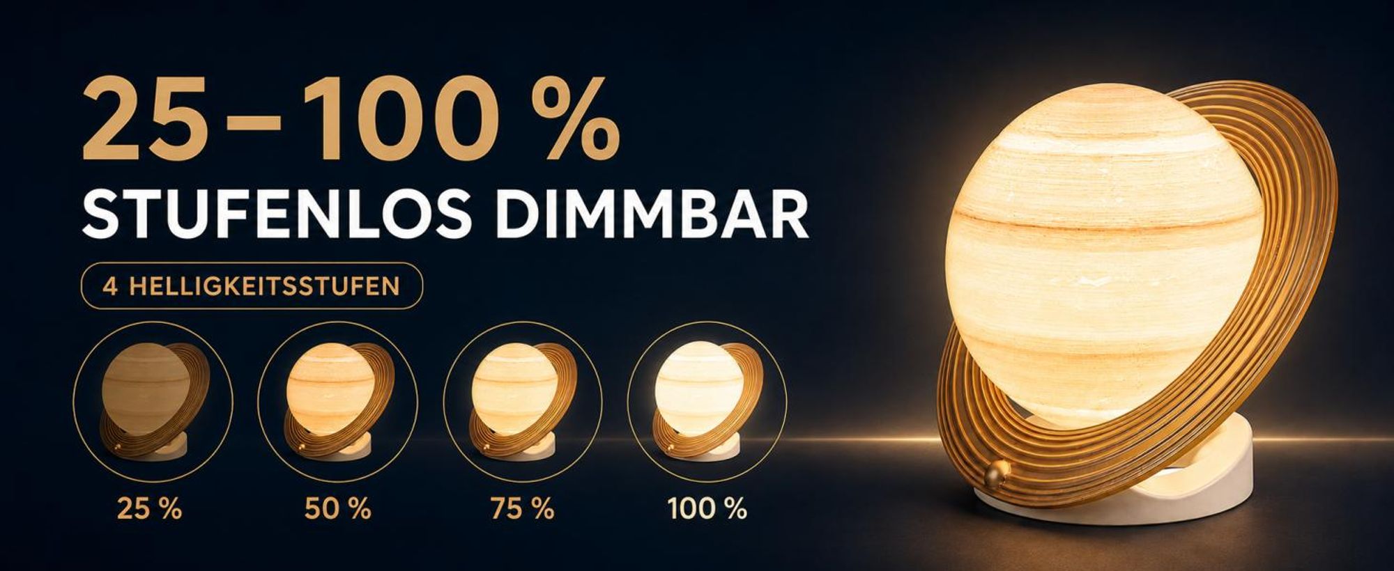 Tageslichtlampe 10000 Lux im Saturn-Design, UV-freie Vollspektrum-Lichttherapielampe, 3 Farbtemperaturen, stufenlos dimmbar, Timer, Fernbedienung,Gold