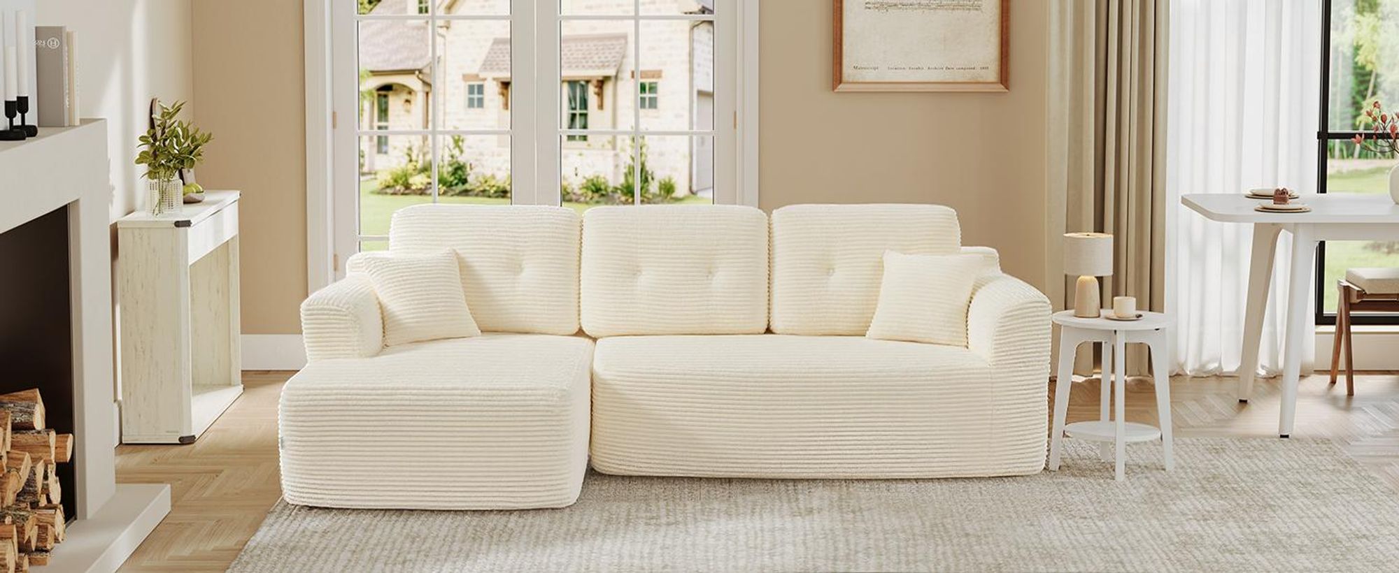 VASAGLE Modulares Sofa, Ecksofa mit Liege links, 244 cm breit, vakuumverpackt, keine Montage erforderlich, weiß