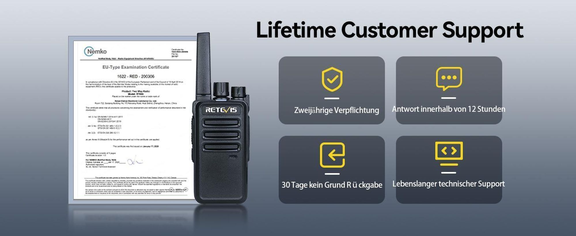 Retevis RT668 Funkgeräte Set mit Headset, Wiederaufladbares Walkie Talkie, VOX Squelch 16-Kanal CTCSS / DCS-TOT-Scan, Funkgerät für Schule Unternehmen Baustelle Supermarket (Schwarz, 10 Stück)