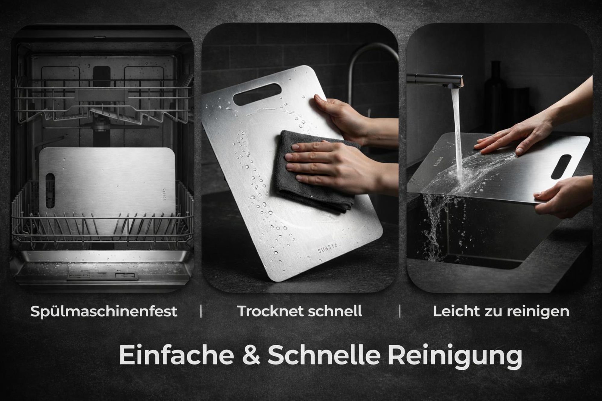 Schneidebretter Set 3 Stück Edelstahl Schneidebrett Küchenbrett klein groß Robustes Schneidbrett Küche Haushalt Lebensmittel Küchenbretter Küchenbrett