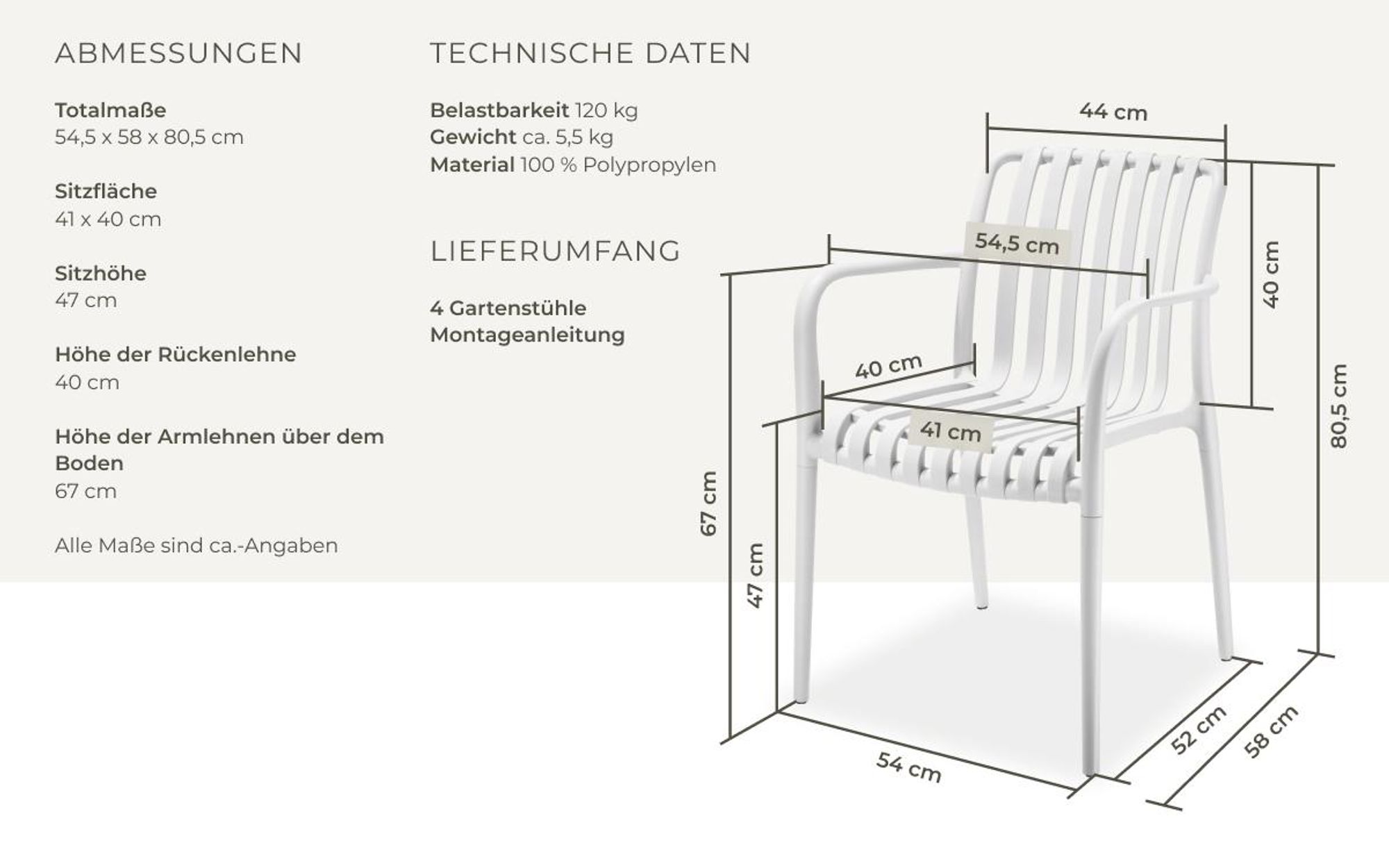 tectake® Gartenstühle Alcudia, wetterfest, stapelbar