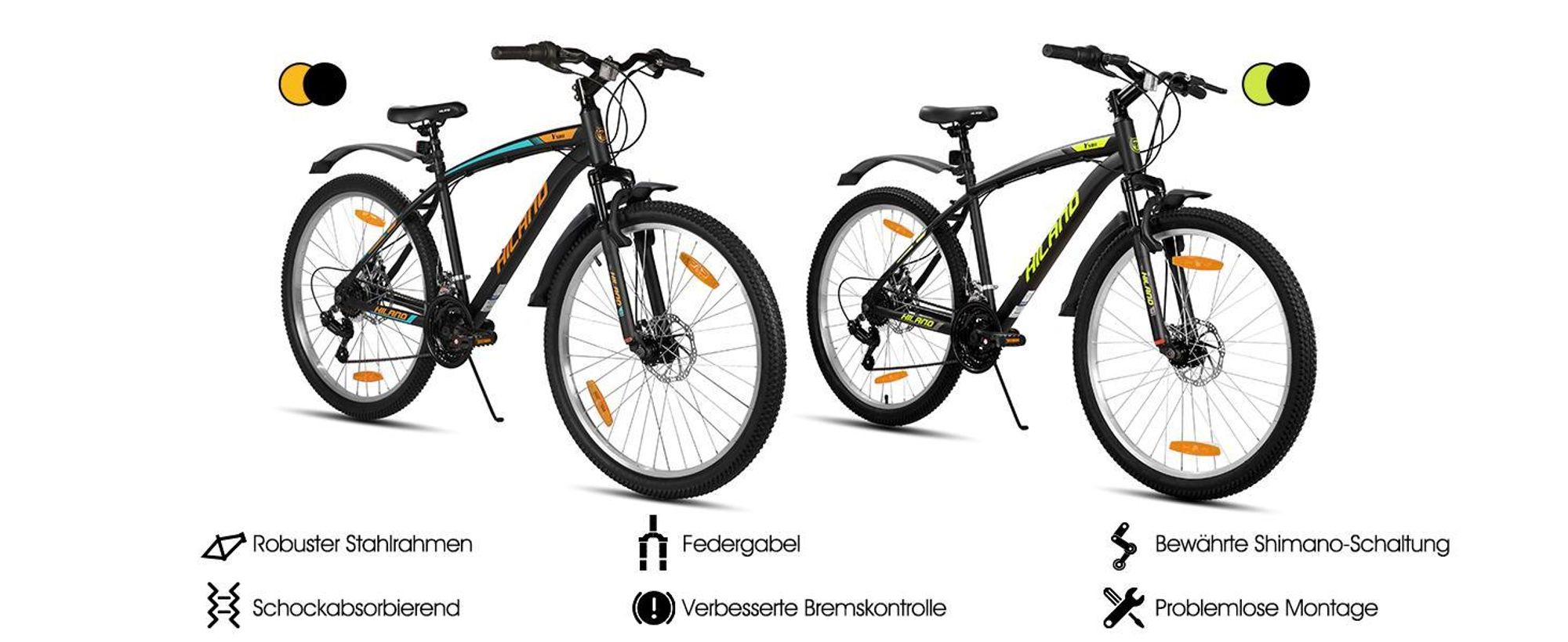 Hiland 27,5 Zoll Mountainbike, 18 Gang Herren und Damen MTB mit Doppelte Scheibenbremsen, Federgabel, Fender, MTB für Männer und Frauen
