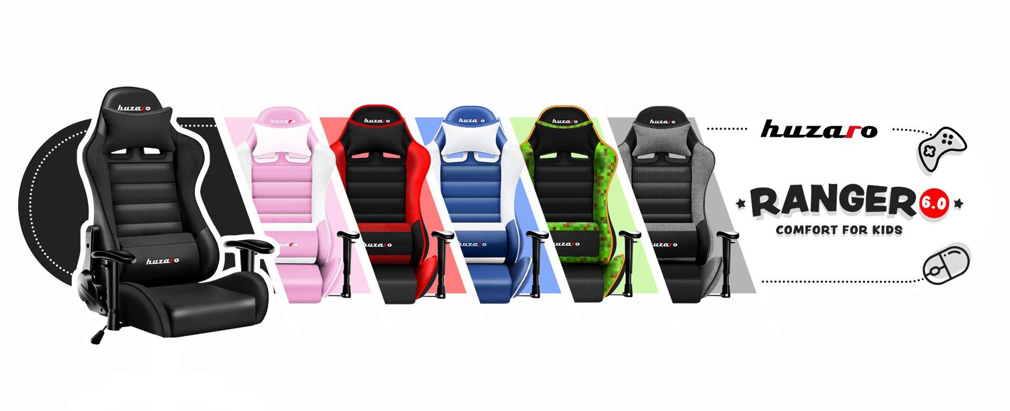 Huzaro Kinder Schreibtischstuhl Ranger 6 0 Gaming Stuhl Racing Sessel Bürostuhl Drehstuhl Gamer bis 130 kg Schwarz