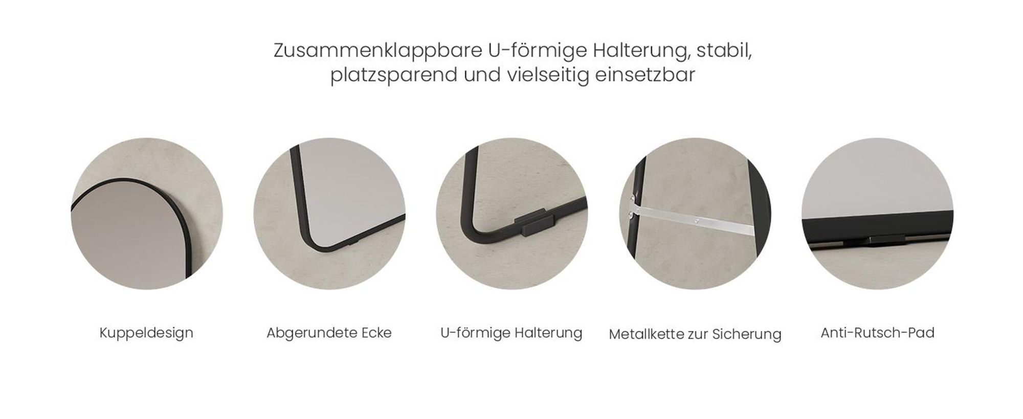 EMKE Standspiegel 160x60cm Ganzkörperspiegel Schwarz Aluminium Rahmen Spiegel Gewölbter Ankleidespiegel mit Explosionsgeschützte Fensterfolie
