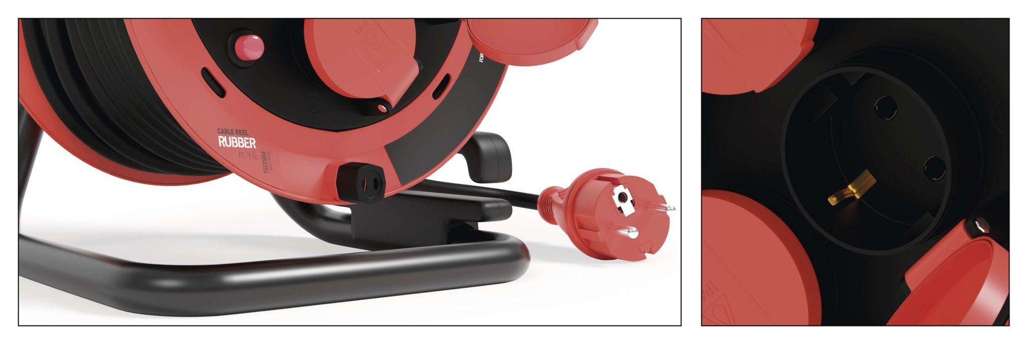 EMOS Kabeltrommel 25m, 4 Steckdosen, Spritzwassergeschützt, schlagfest, 230V, 10A, 2300W, Gummi-Isolierung, H05RR-F3G 1,0 mm2, IP44 für Außen, P082251