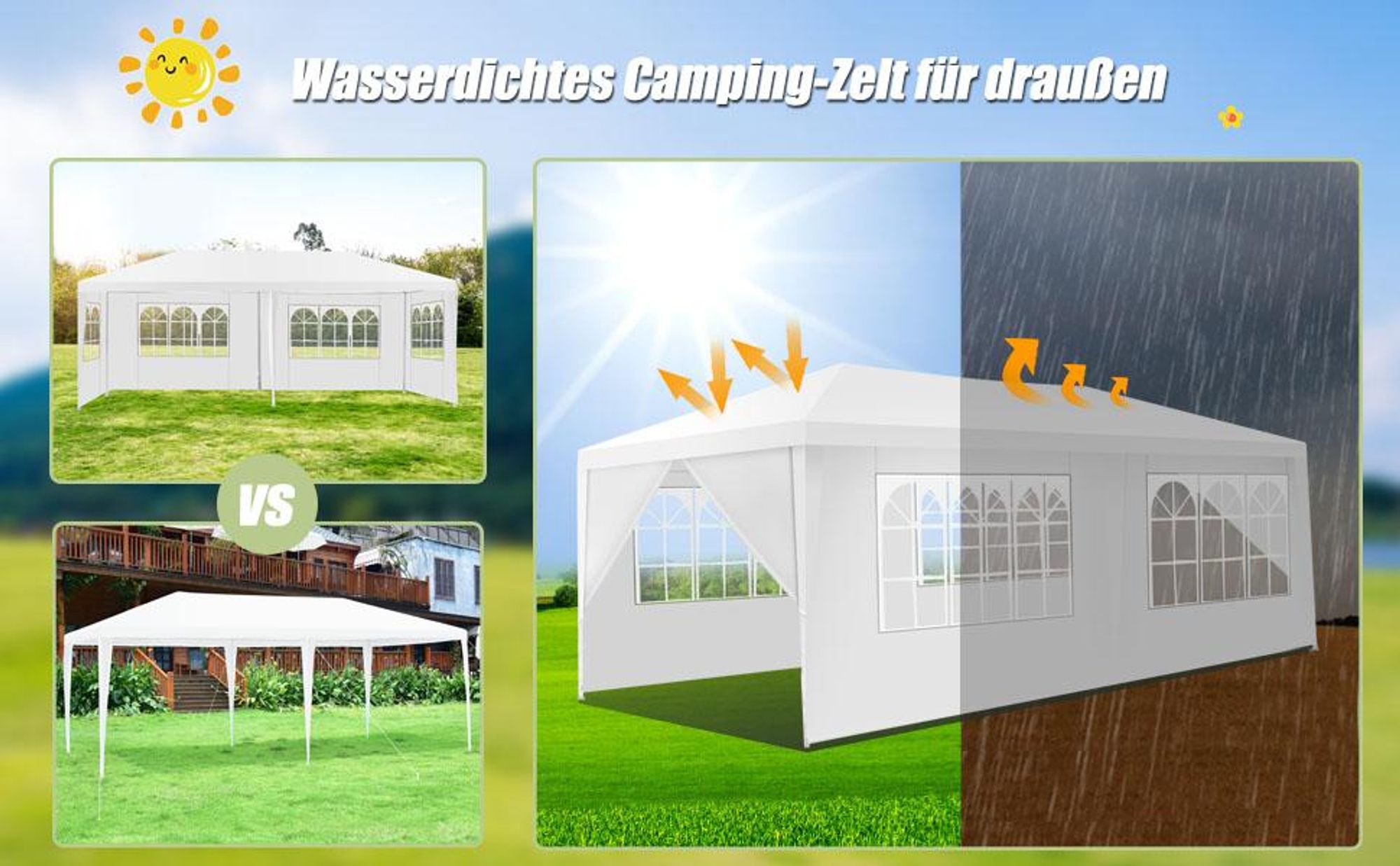 COSTWAY Pavillon 3x6m, Gartenpavillon mit 4 abnehmbaren Seitenwände & Fenstern, Partyzelt, Festzelt, Gartenzelt, für Garten, Party, Hochzeit, Weiß