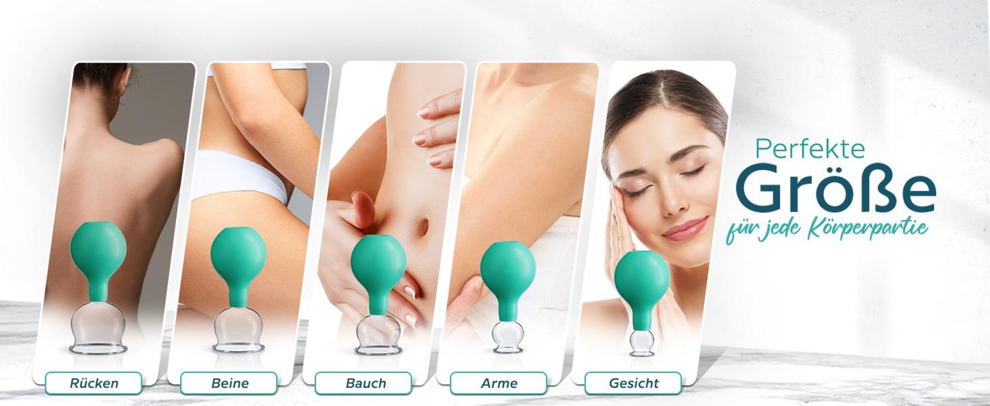 KURGLAS Schröpfgläser aus Echtglas [5 Stück] – Medizinisches Schröpfen mit Saugball & Faszienschaber – Schröpfen mit starker Saugleistung – mit e-Book