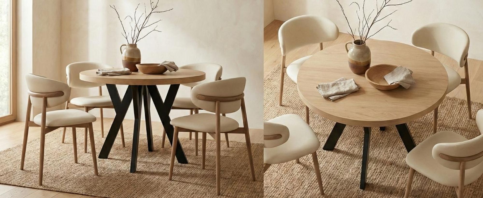 Runder Ausziehbarer Tisch für Esszimmer, PERO, Loft-Stil, Skandinavische, Durchmesser: 100 / 150 cm, Farbe: Eiche Lancelot / Schwarz