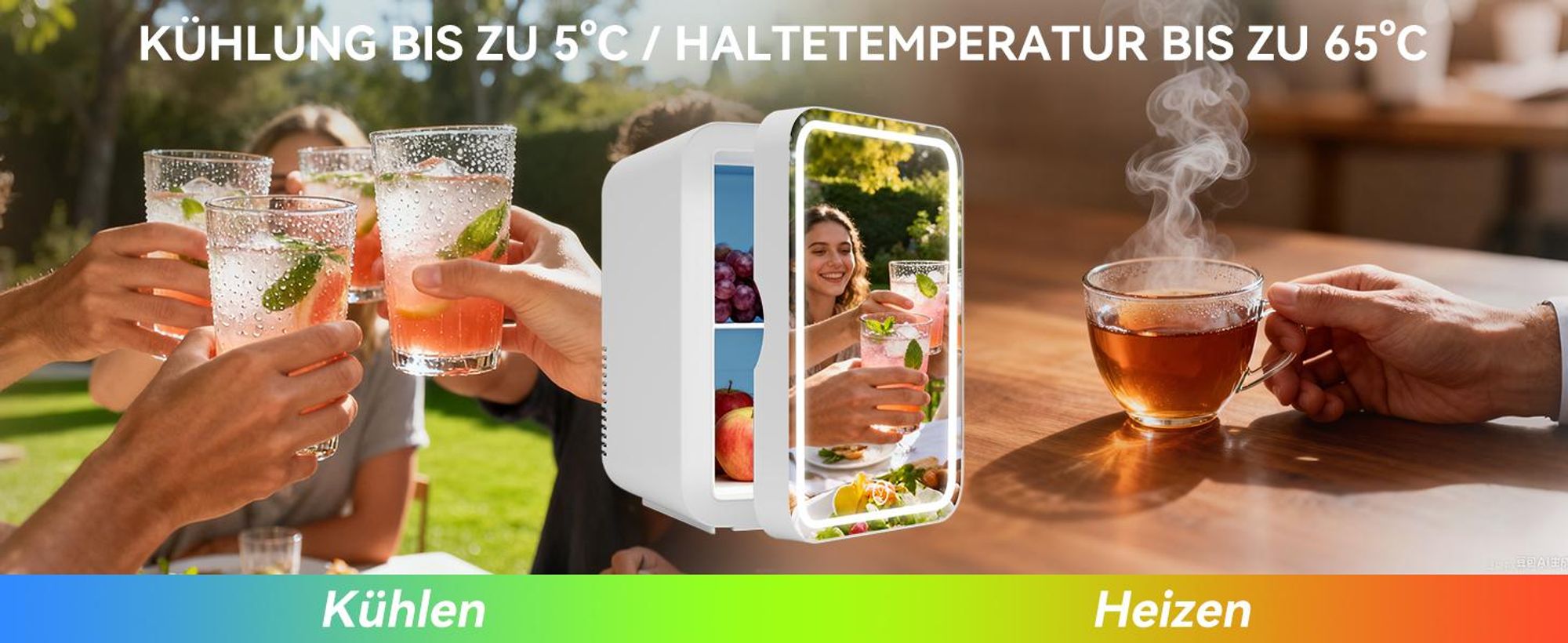 Puluomis Mini Kühlschrank 8L mit LED Spiegel tragbar für Kosmetik, Kühlbox Warmbox weiß