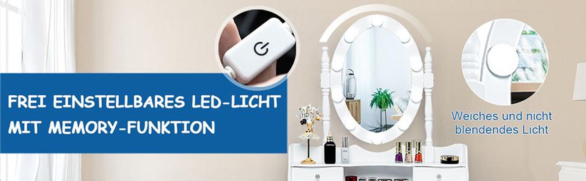 COSTWAY Schminktisch mit Hocker, 360° drehbarem Spiegel, 10 dimmbaren LED-Birnen & abnehmbarer Oberteil, Frisiertisch, Kosmetiktisch 75x40x146cm Weiß