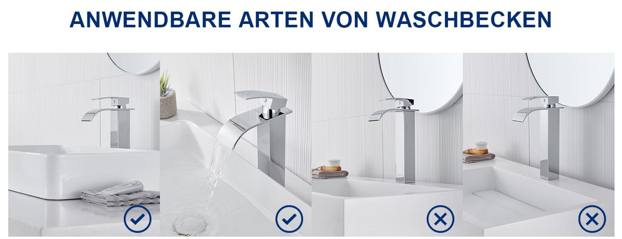 Wasserfall Waschtischarmatur Hoch, 304 Edelstahl Kalt Warm Wasserhahn, Auralum, Badarmatur Mischbatterie, Wasserhahn Bad, Waschbeckenarmatur Chrom
