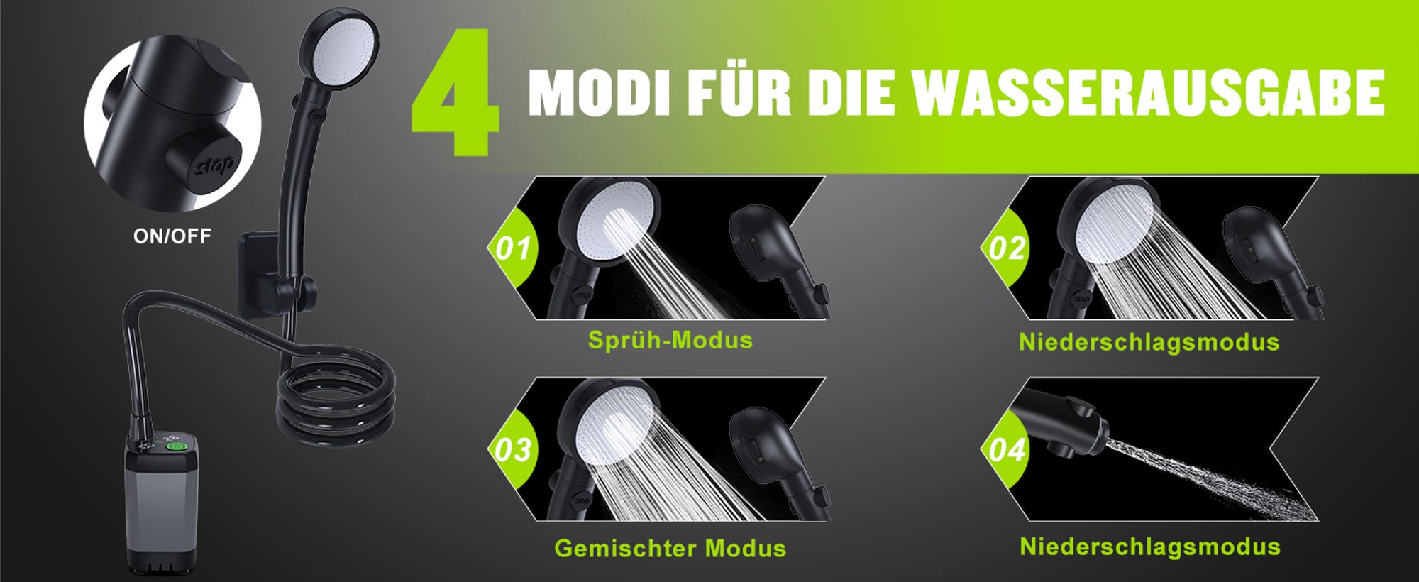Tragbare Campingdusche,[6000 mAh] ,Pump- und Temperaturanzeige,mit Duschkopf und 2 m Schlauch für Garten, Waschen des Autos, Strand, Camping, Haustier