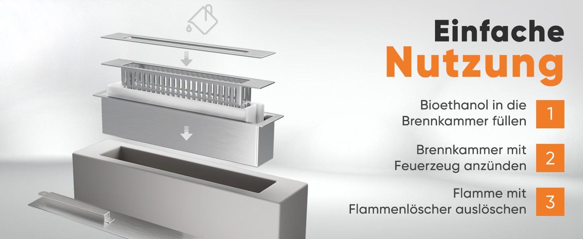 Flammtal Outdoor Bioethanol Tischfeuer XXL aus Beton, Hochwertiger Tischkamin mit verstellbarer Flamme – Tischkamin für Balkon, Terrasse & Garten