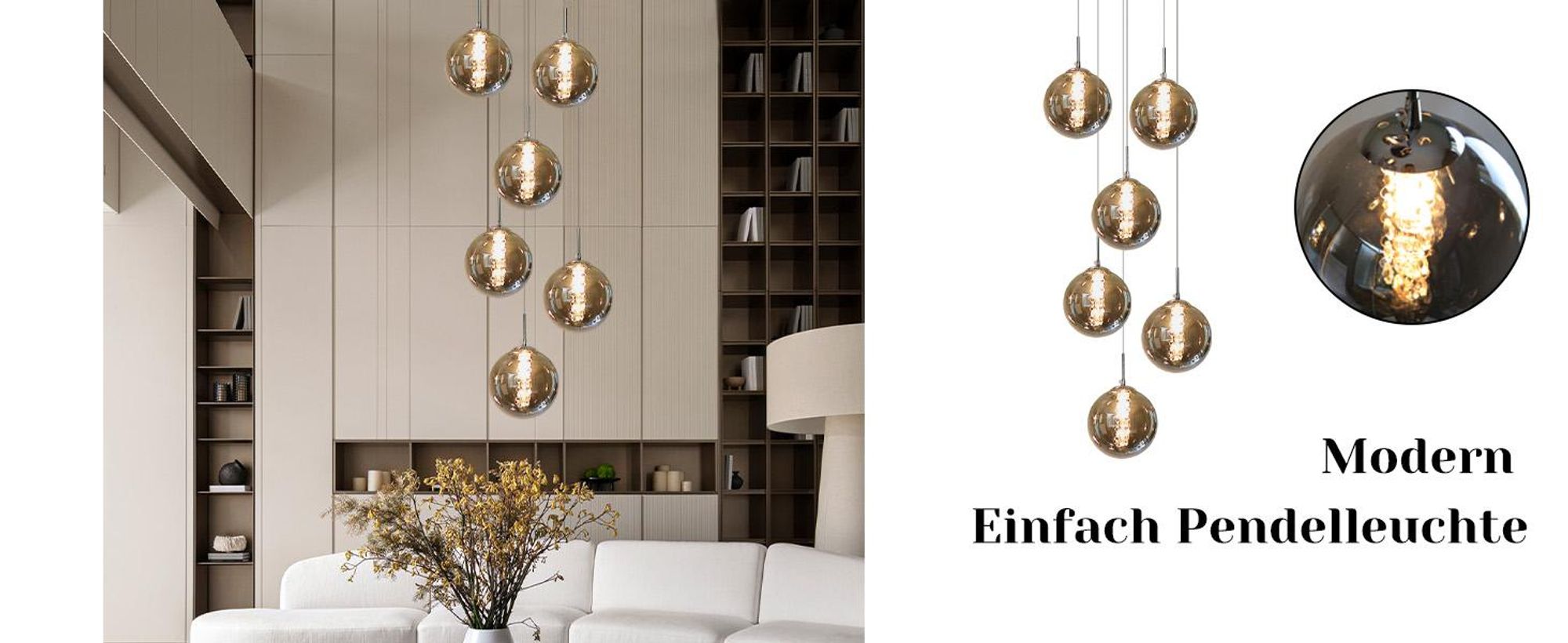 ZMH lampada a sospensione tavolo da pranzo 6 fiamme grigio lampada a sospensione altezza regolabile lampadario lampada a sospensione vetro per soggiorno camera da letto cucina corridoio