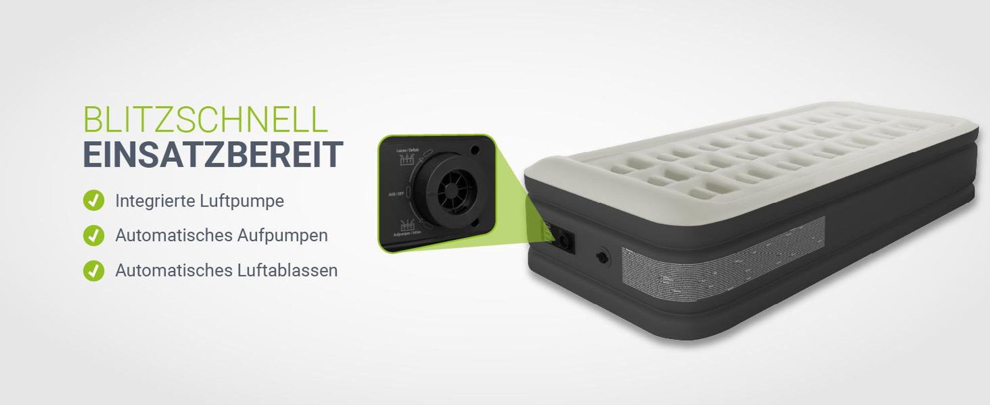 Juskys Luftmatratze Sapri M in Grau / Anthrazit - 1 Personen Luftbett selbstaufblasend mit Pumpe