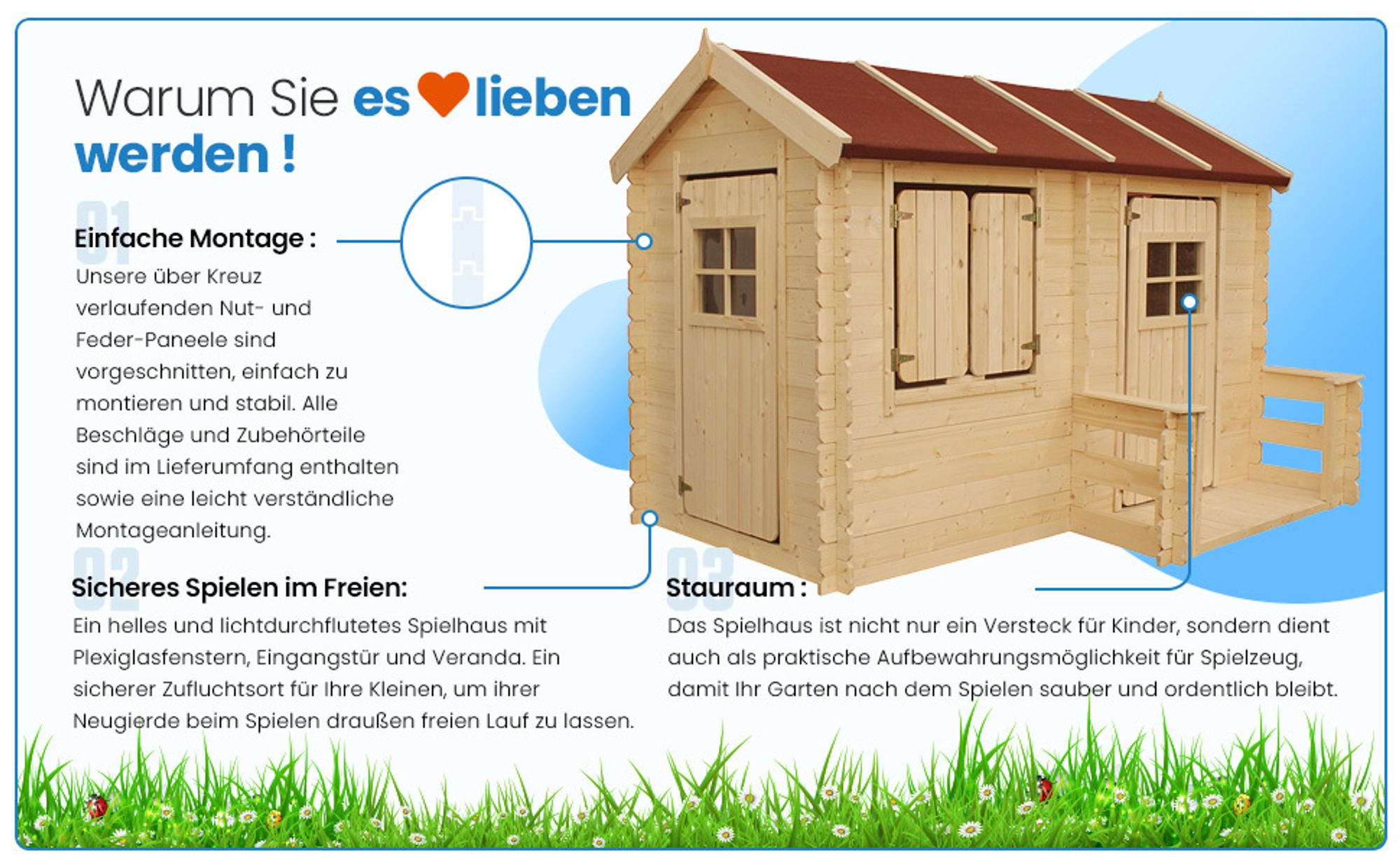 Timbela Kinderspielhaus aus Holz - Spielhaus im Freien für Kinder - B178xL241xH151 cm/2,63m2 Gartenspielhaus - Garten-Sommerhaus für Kinder M503