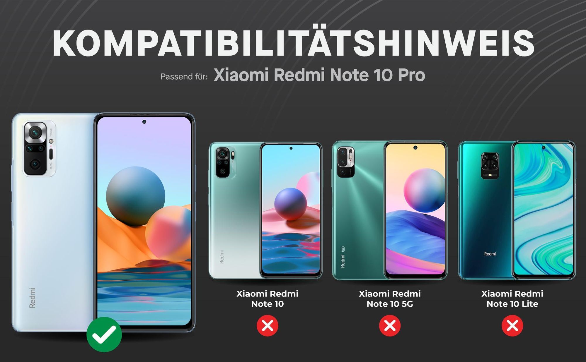 Kompatibilitätshinweise Displayglas für Xiaomi Redmi Note 10 Pro
