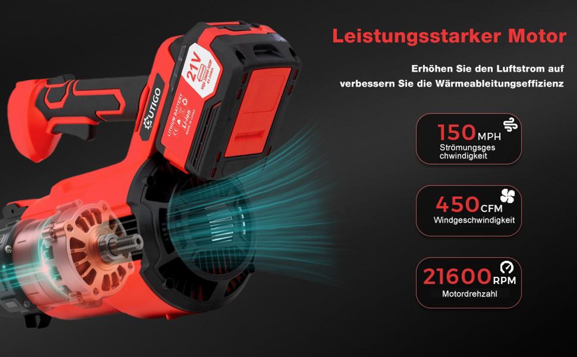 Akku-Laubbläser 001 (2*21v 4.5Ah akku, Akku und Ladegerät), für Rasenpflege, Beseitigung von Laub/Schlamm/Schnee/Autostaub