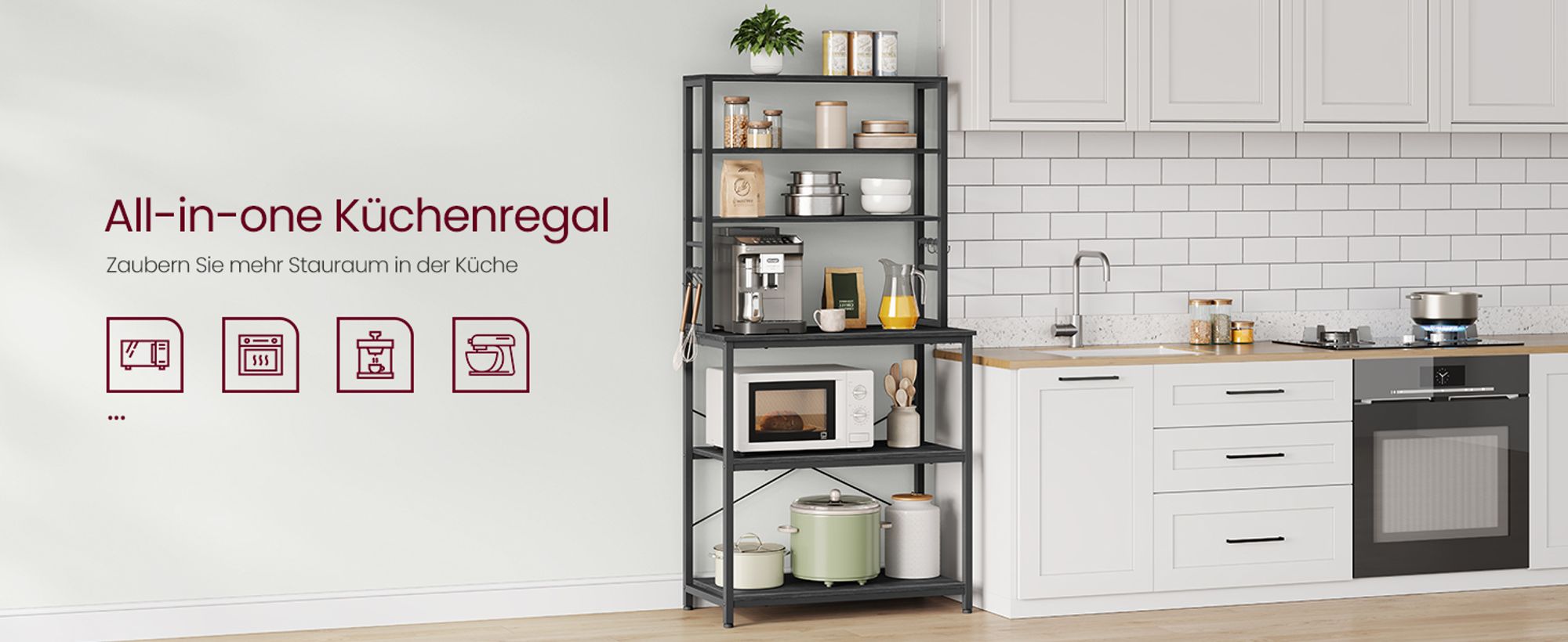 VASAGLE Küchenregal, Standregal, 40 x 80 x 167 cm, anthrazitgrau-tintenschwarz