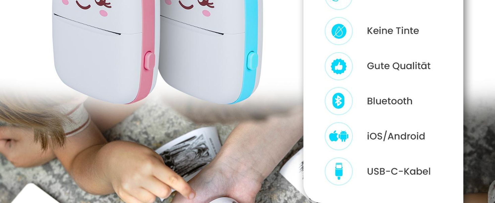 Extralink Drucker Thermodrucker Bluetooth USB-C 1200 mAh Etikettendrucker Taschendrucker