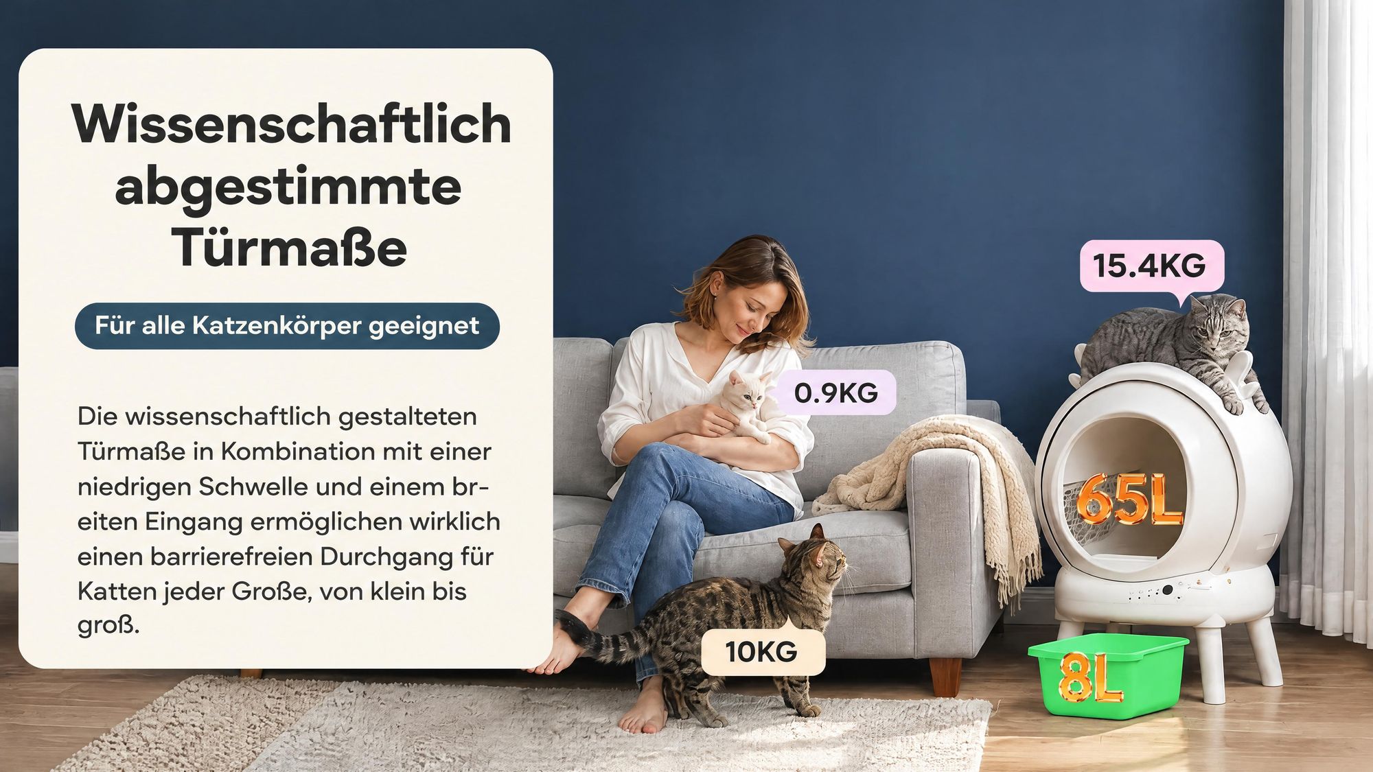 Selbstreinigendes Katzentoilette XXL Katzenklo mit App-Steuerung, für Große Katzen, Mehrkatzenhaus, 9-fach Anti-Klemm-Sensoren, Geruchsarm, Leise