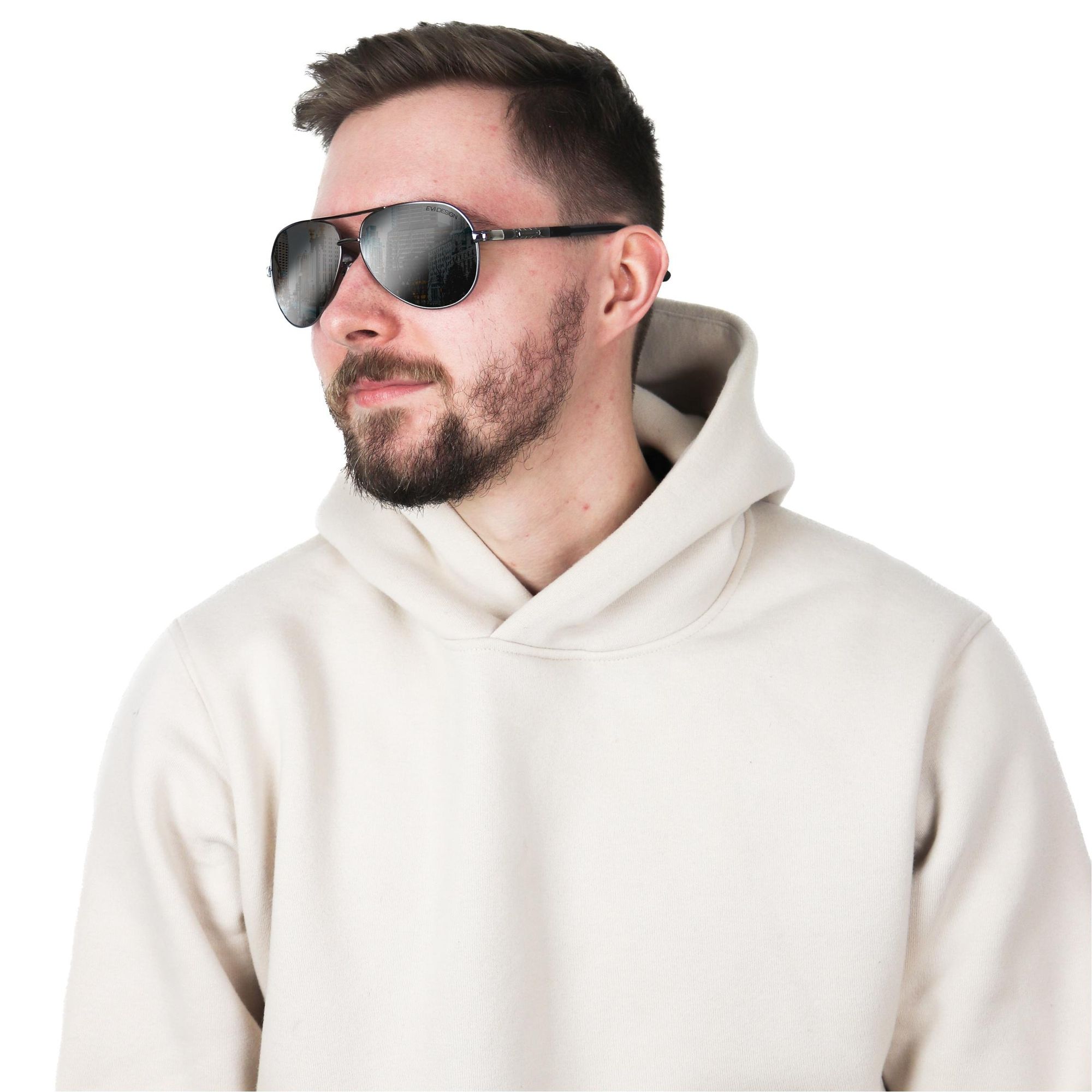 Aviator Sonnenbrille Herren Polarisiert UV400, klassische Pilotenbrille Silber, Metallrahmen mit Federscharnier, inkl. Etui & Set, EVI DESIGN Silver
