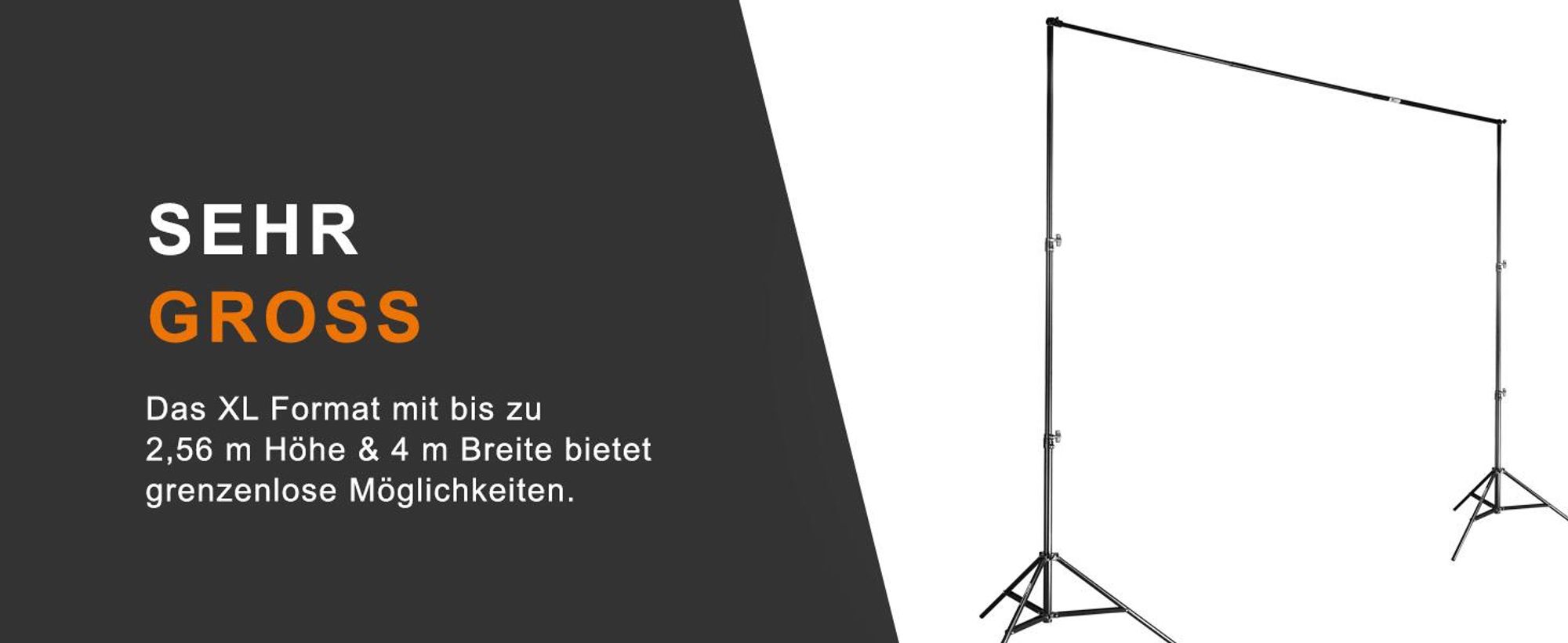 Walimex pro Teleskop Hintergrundsystem XL 225-400 cm breit, Fotohintergrund System 102-256 cm hoch, Lampenstativ 5/8'' Spigot, für Fotografie, Video u. Green Screen, für Leinwände aus Papier u. Stoff