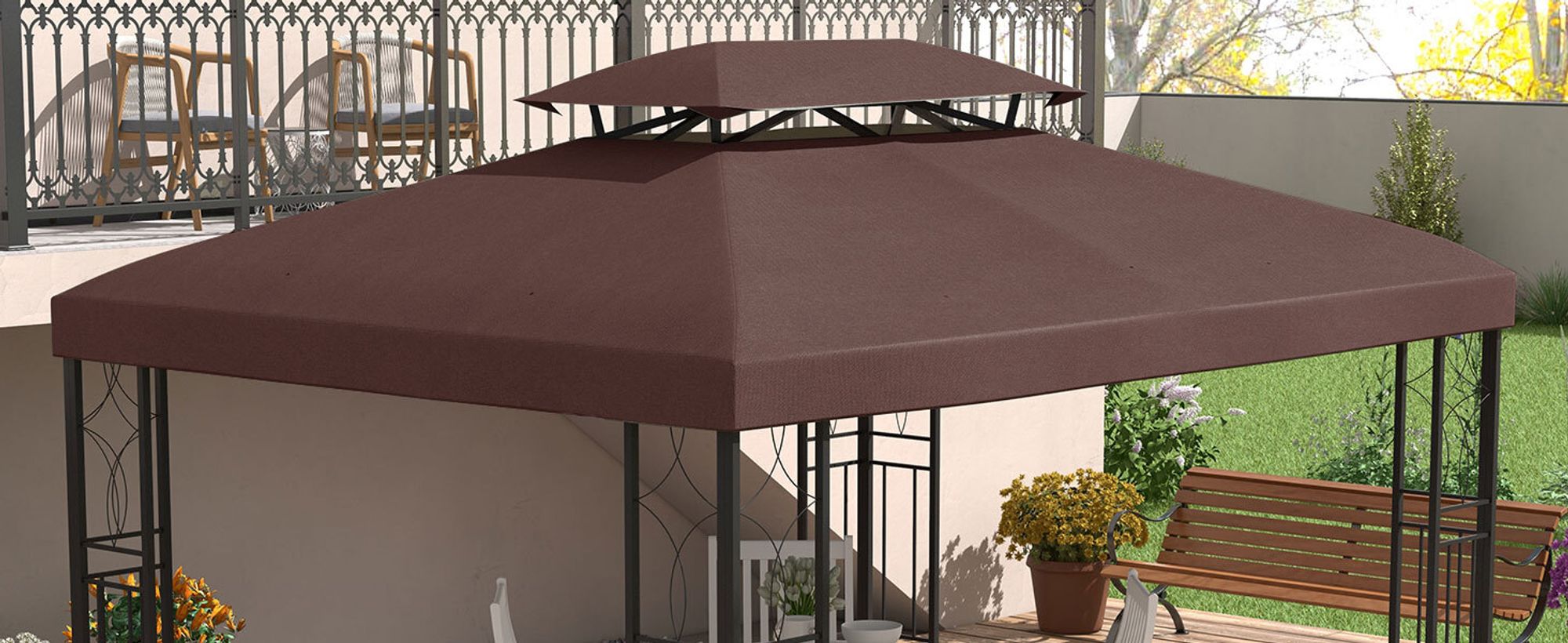 Outsunny Ersatzdach für Metall-Gartenpavillon 3x4 Partyzelt Dach Kaffee