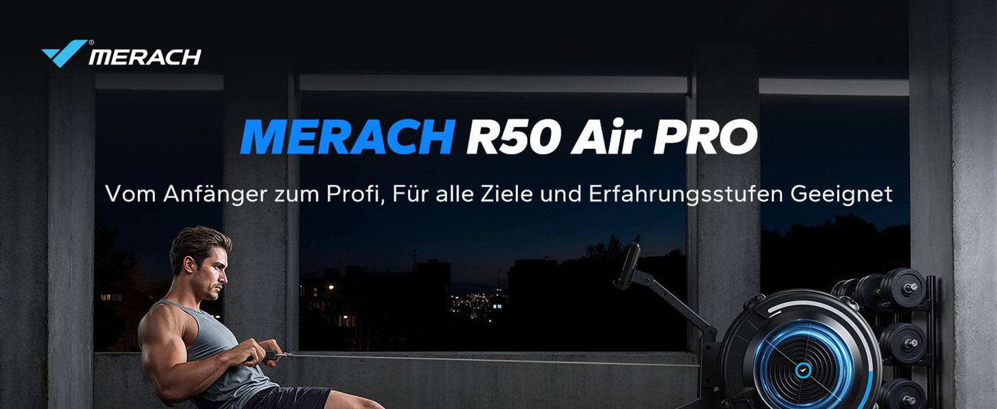 Klappbares Luftwiderstand Rudergerät Merach Bluetooth & LCD, ergonomischer Sitz, verstellbarer Tablet-Halter, bis 158 kg, NovaRow R50