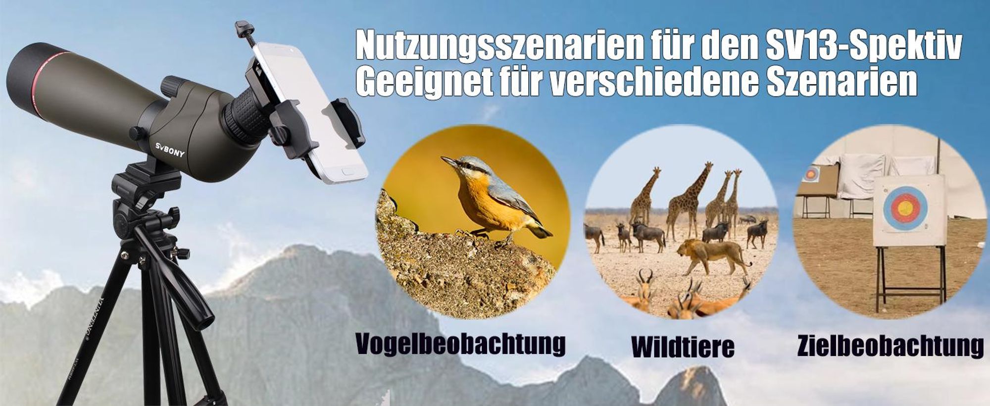 Svbony SV13 Sepktiv mit Stativ, 20-60x80 FMC Optik Porro Prisma Wasserdicht Spektiv, Monokular für Sportschützen, Jagen, Vogelbeobachtung, Wildlife Scenery Zuhause oder Outdoor
