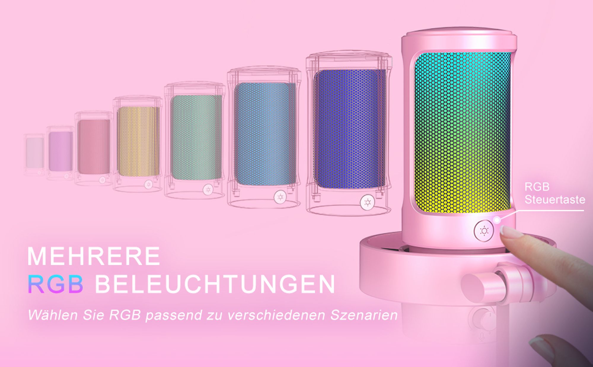 FIFINE Microphone USB set Podcast Studio PC Kondensator Gaming RGB-Steuerung, Stummschalter