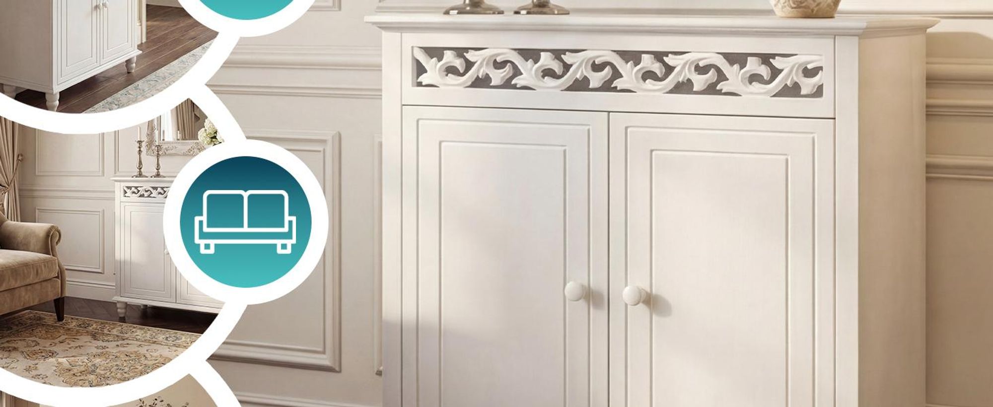 CASARIA® Kommode Weiß Wohnzimmer Flur Holz Sideboard 2 Türen Landhaus Stil Schlafzimmer Kommodenschrank herausnehmbarer Boden Schmal 76x65x35cm Klein