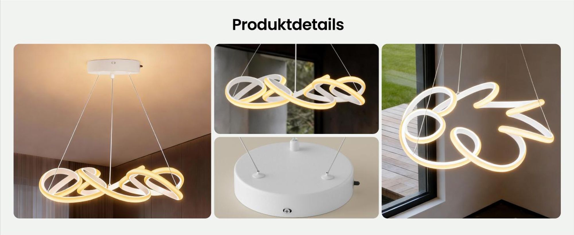 Mai & Mai Pendelleuchte Esstisch, 52cm LED Moderne Hängelampe Weiß, stufenlos dimmbar 3000K–6400K, höhenverstellbare mit Fernbedienung, Alivetta25040